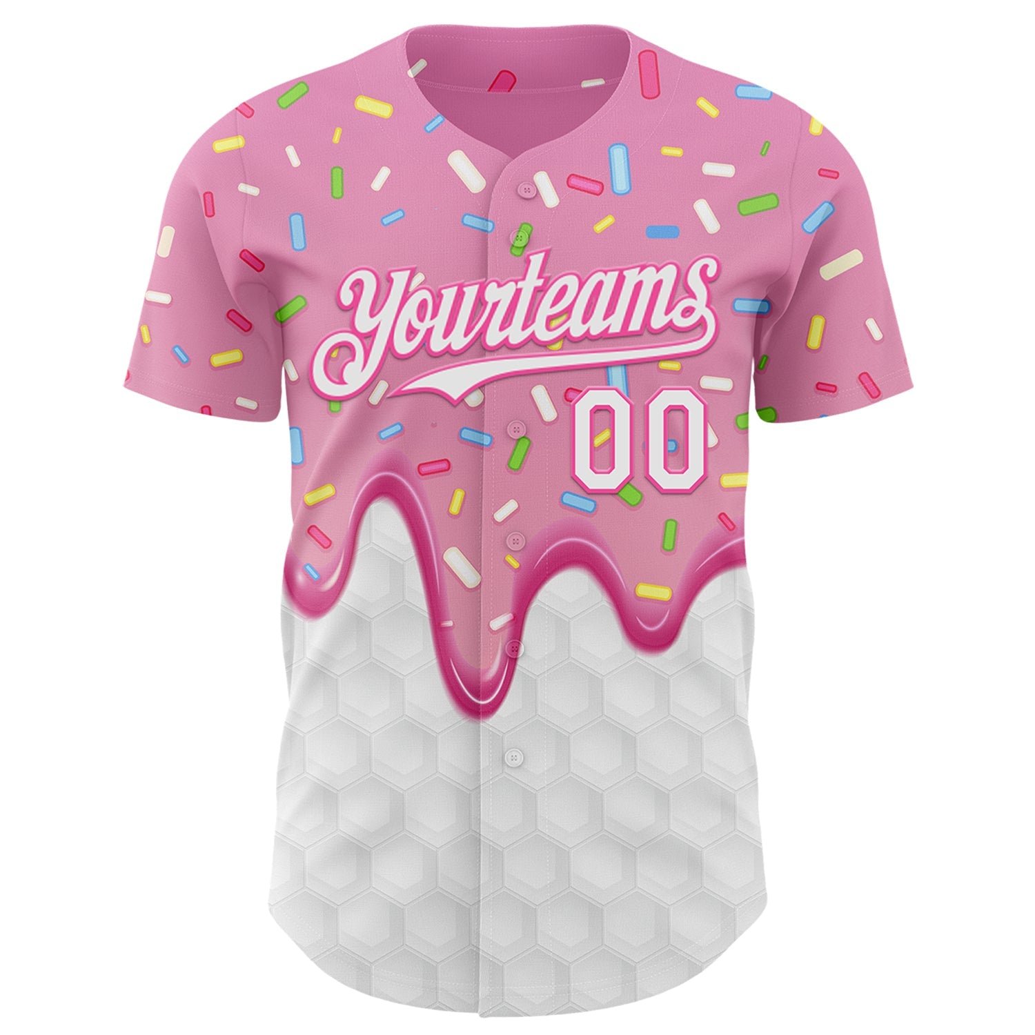 Custom Pink White Foodie Dripping Ice Cream Authentic Baseball Jersey