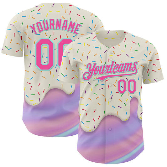 Custom Cream Pink-Ice Blue Foodie Dripping Ice Cream Authentic Baseball Jersey