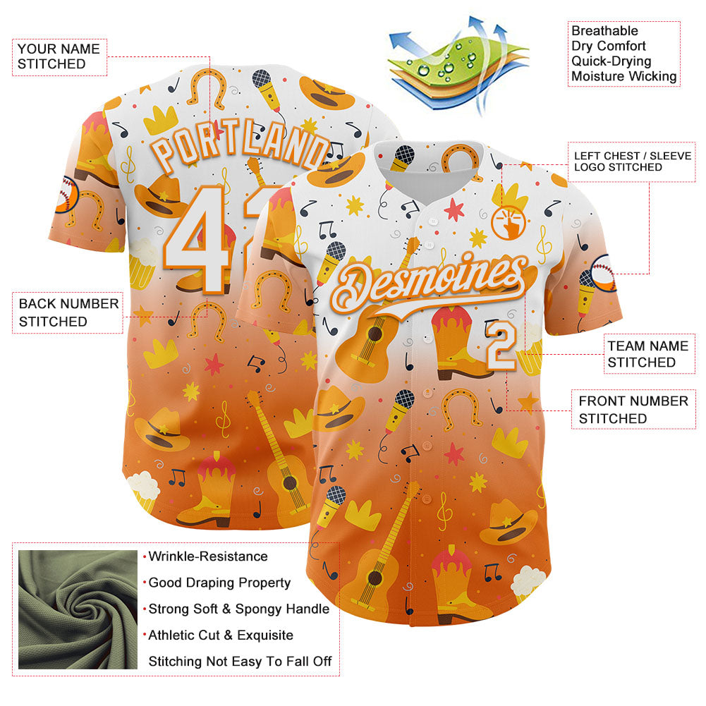 Custom White Bay Orange Texas Cowboy Country Music City Edition Authentic Baseball Jersey