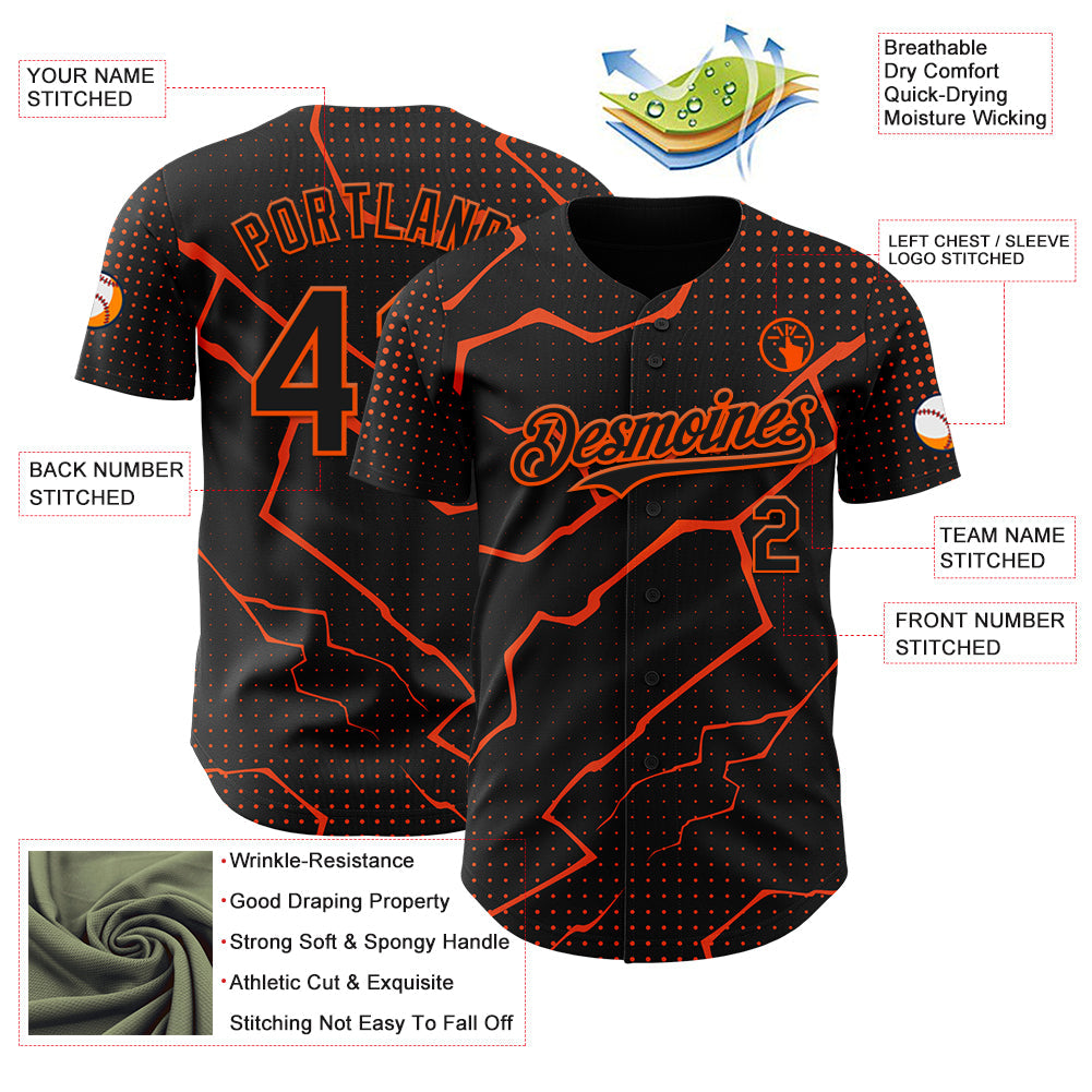 Custom Black Orange Lightning Polka Dot Authentic Baseball Jersey