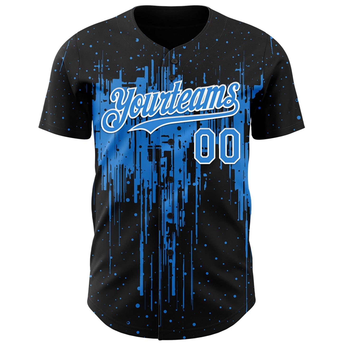 Custom Black Powder Blue-White Dripping Splatter Paint Authentic Baseball Jersey