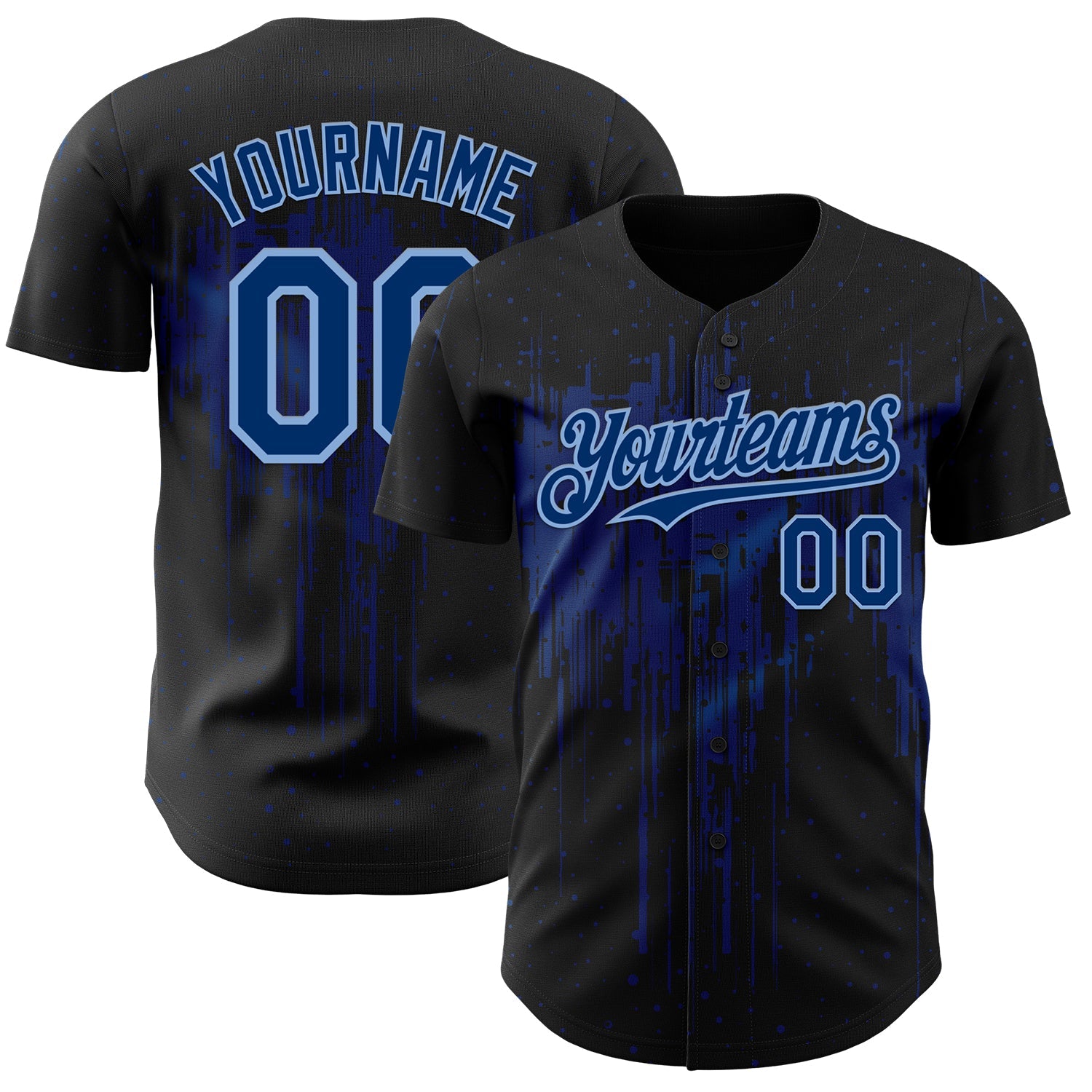 Custom Black US Navy Blue-Light Blue Dripping Splatter Paint Authentic Baseball Jersey