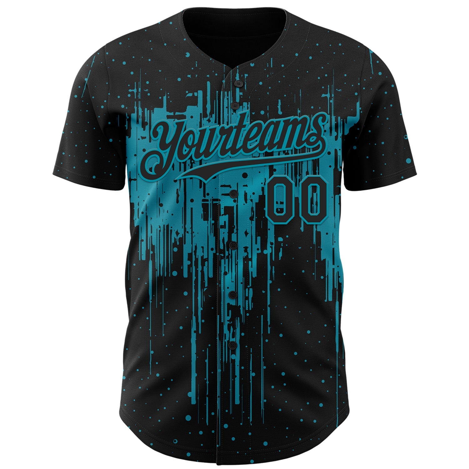 Custom Black Teal Dripping Splatter Paint Authentic Baseball Jersey