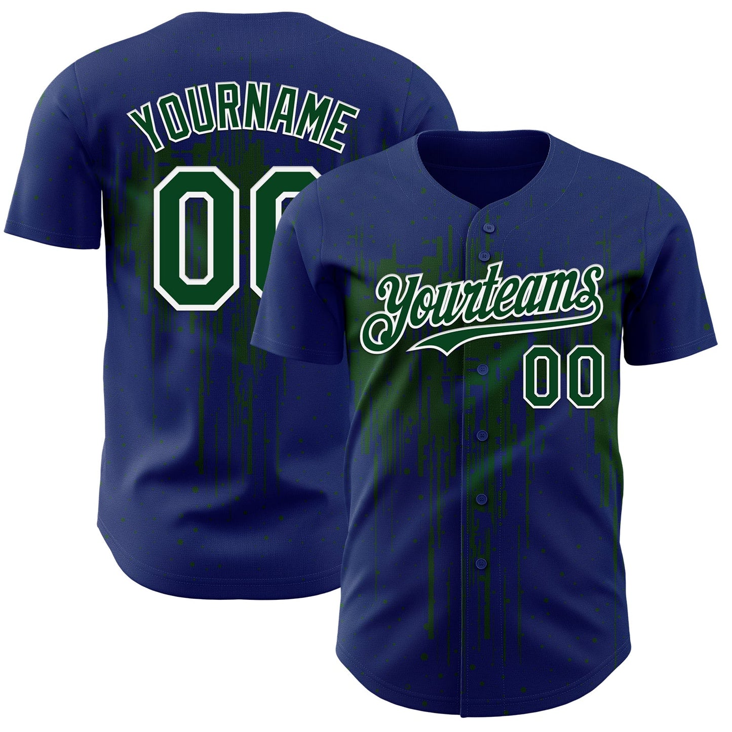 Custom Royal Green-White Dripping Splatter Paint Authentic Baseball Jersey