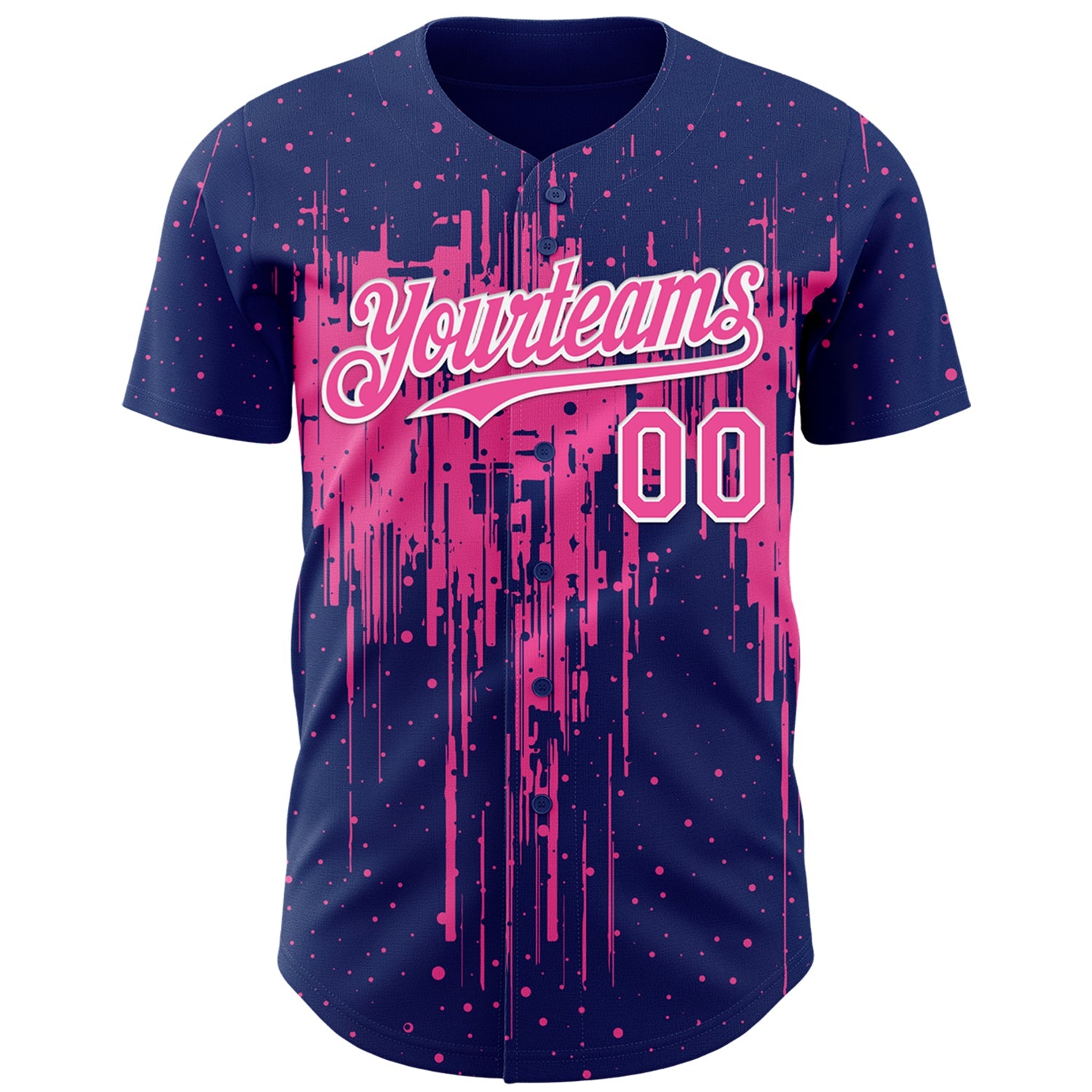 Custom Royal Pink-White Dripping Splatter Paint Authentic Baseball Jersey