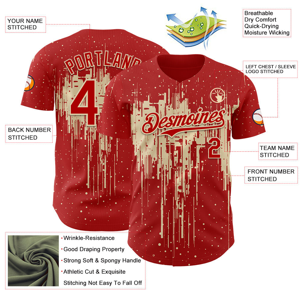 Custom Red Cream Dripping Splatter Paint Authentic Baseball Jersey
