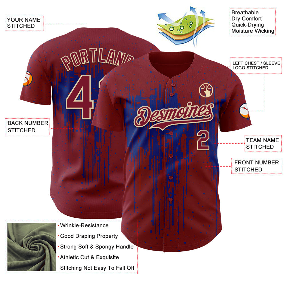 Custom Crimson Cream-Royal Dripping Splatter Paint Authentic Baseball Jersey