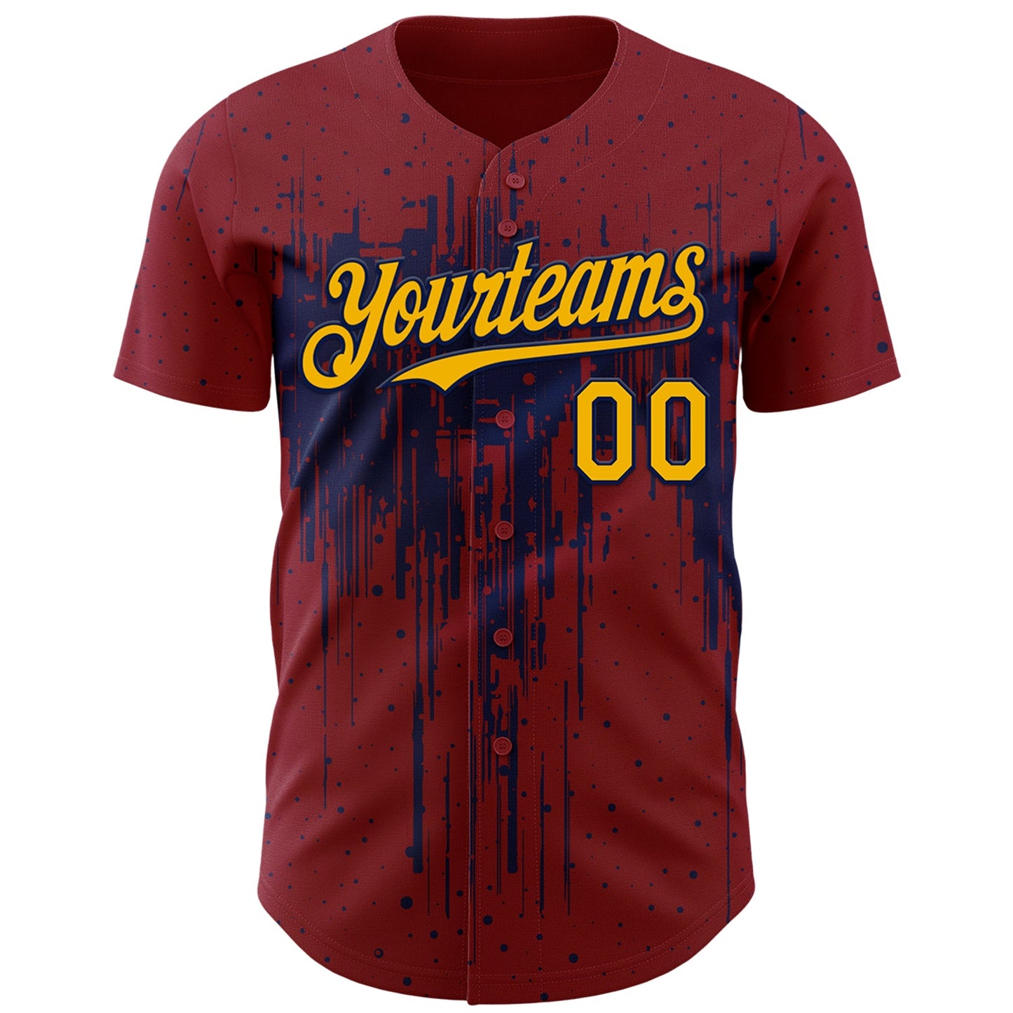 Custom Crimson Gold-Navy Dripping Splatter Paint Authentic Baseball Jersey