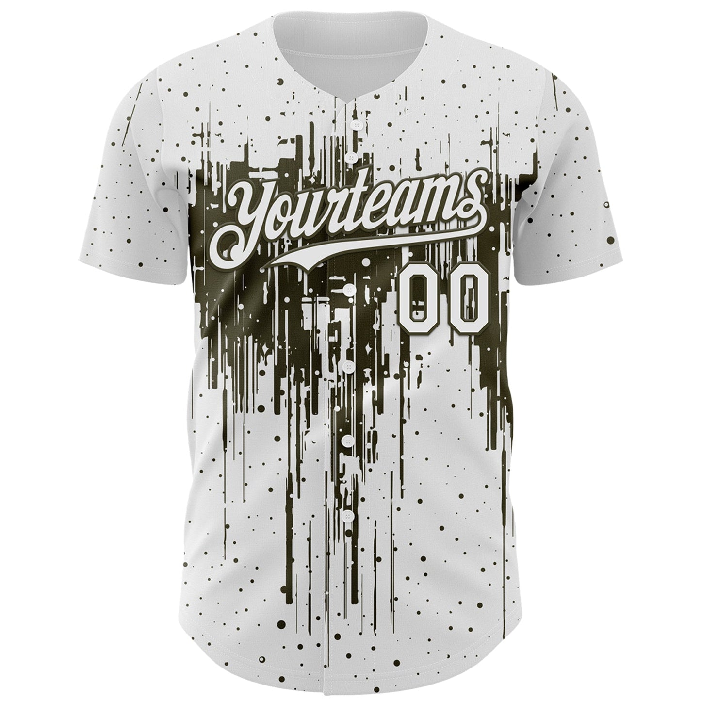 Custom White Olive Dripping Splatter Paint Authentic Baseball Jersey
