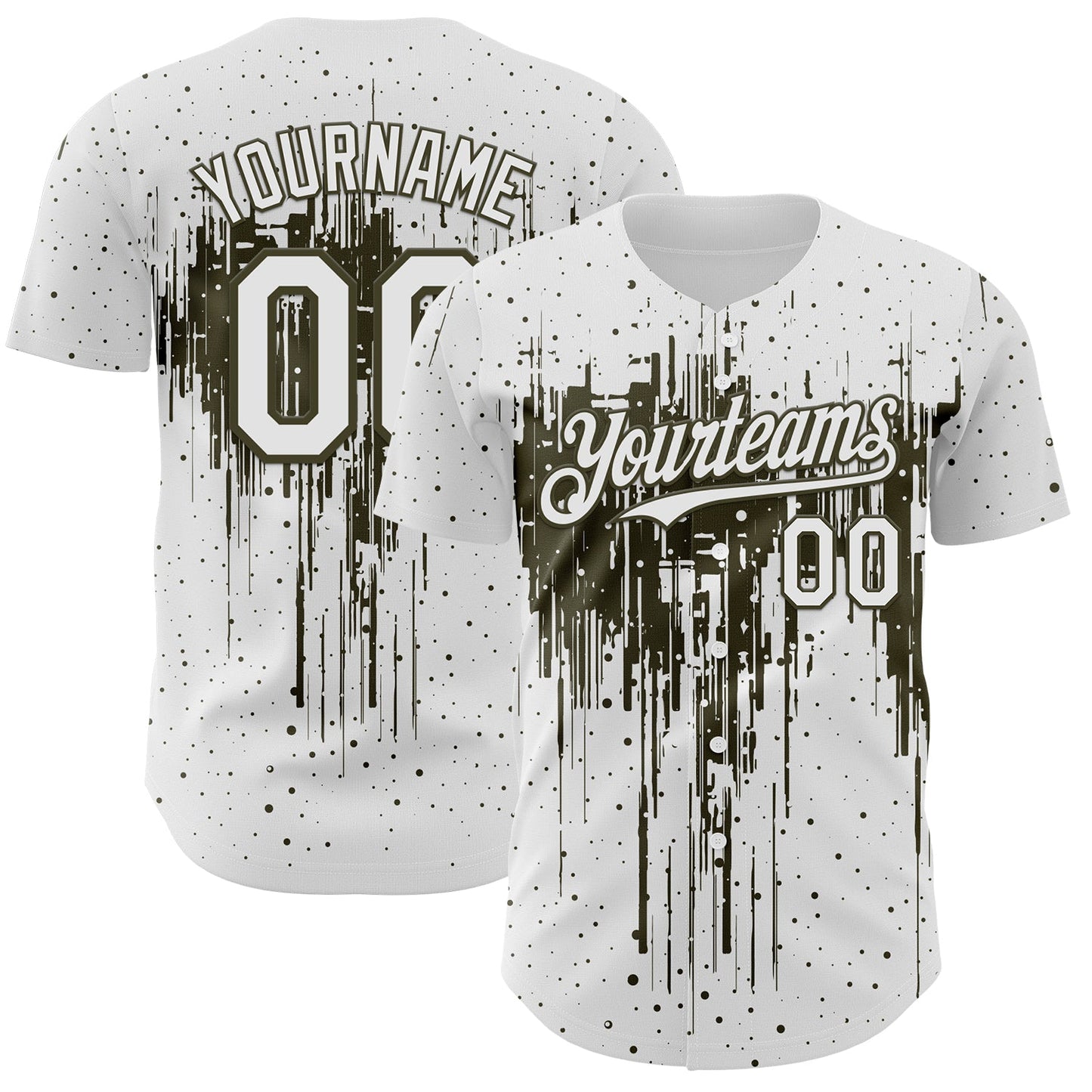 Custom White Olive Dripping Splatter Paint Authentic Baseball Jersey
