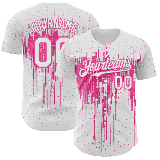 Custom White Pink Dripping Splatter Paint Authentic Baseball Jersey