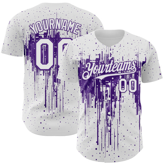 Custom White Purple Dripping Splatter Paint Authentic Baseball Jersey