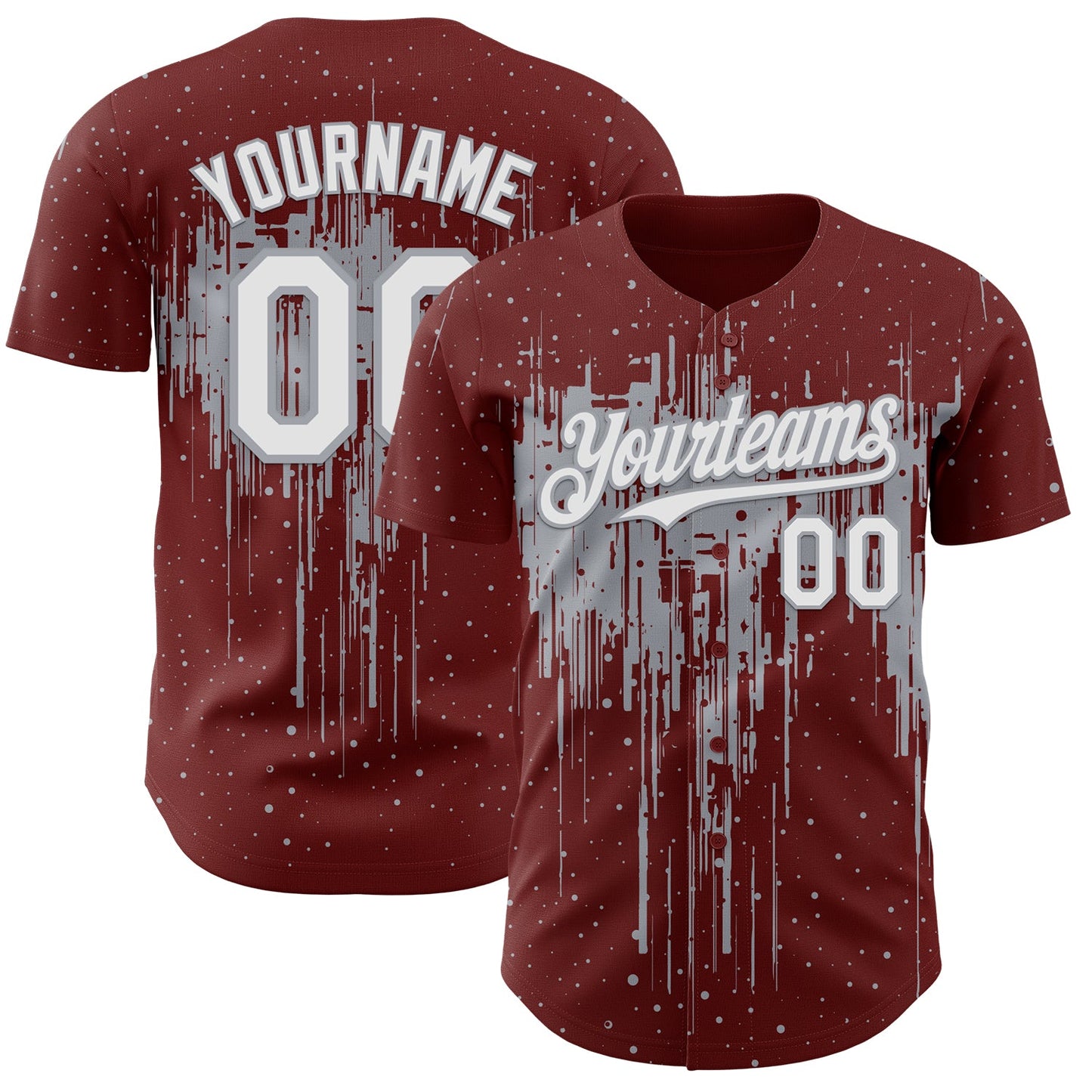 Custom Burgundy White-Gray Dripping Splatter Paint Authentic Baseball Jersey