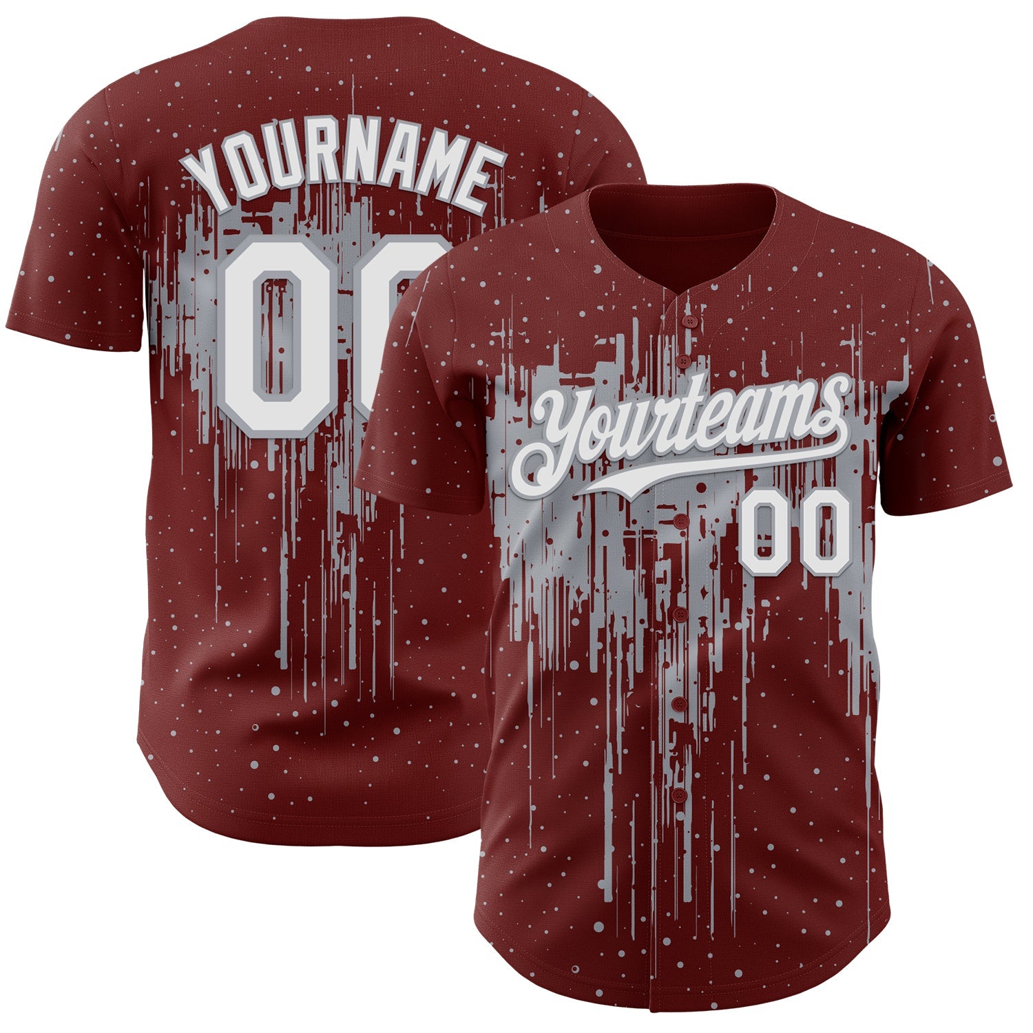 Custom Burgundy White-Gray Dripping Splatter Paint Authentic Baseball Jersey