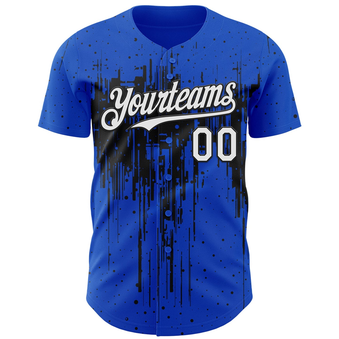 Custom Thunder Blue White-Black Dripping Splatter Paint Authentic Baseball Jersey