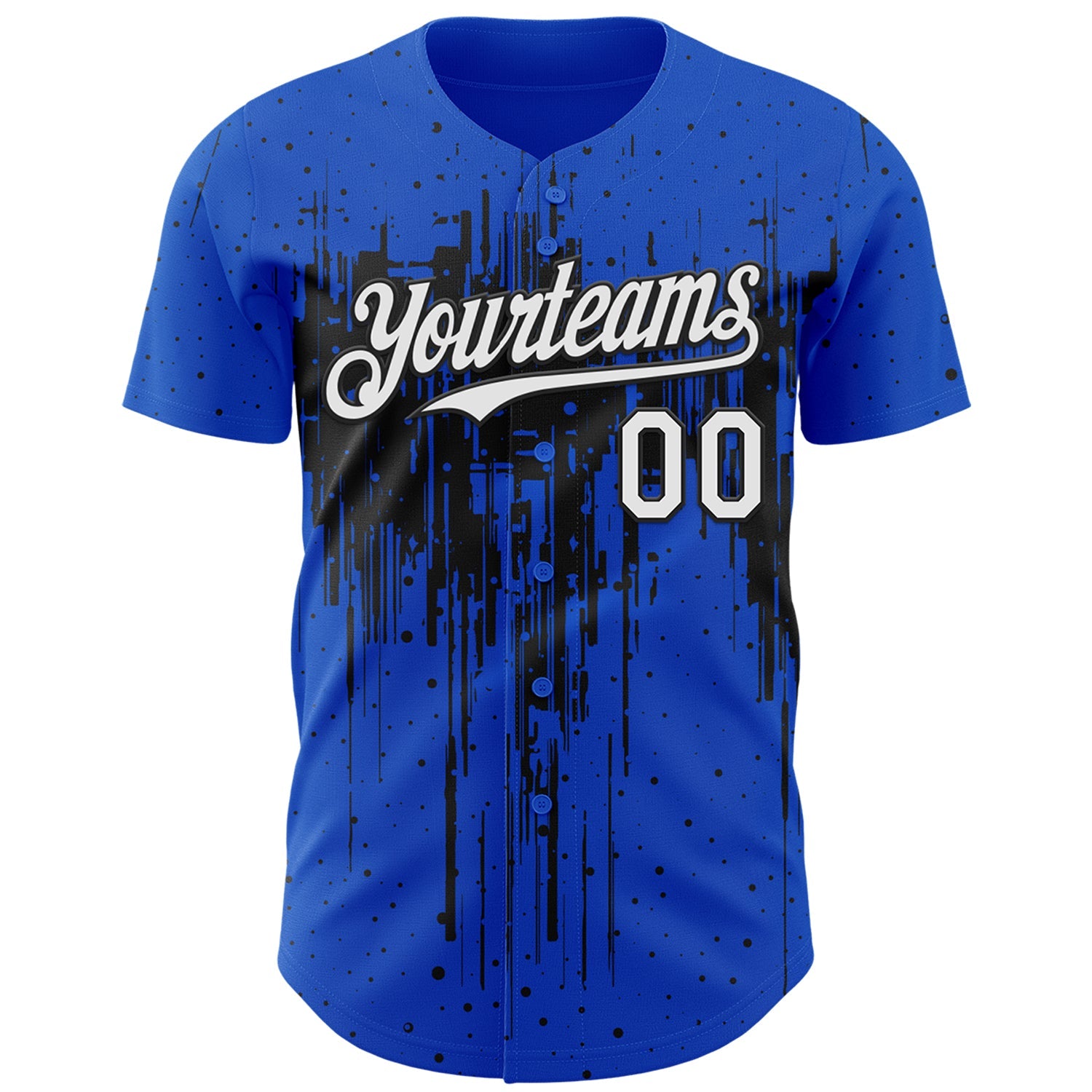 Custom Thunder Blue White-Black Dripping Splatter Paint Authentic Baseball Jersey