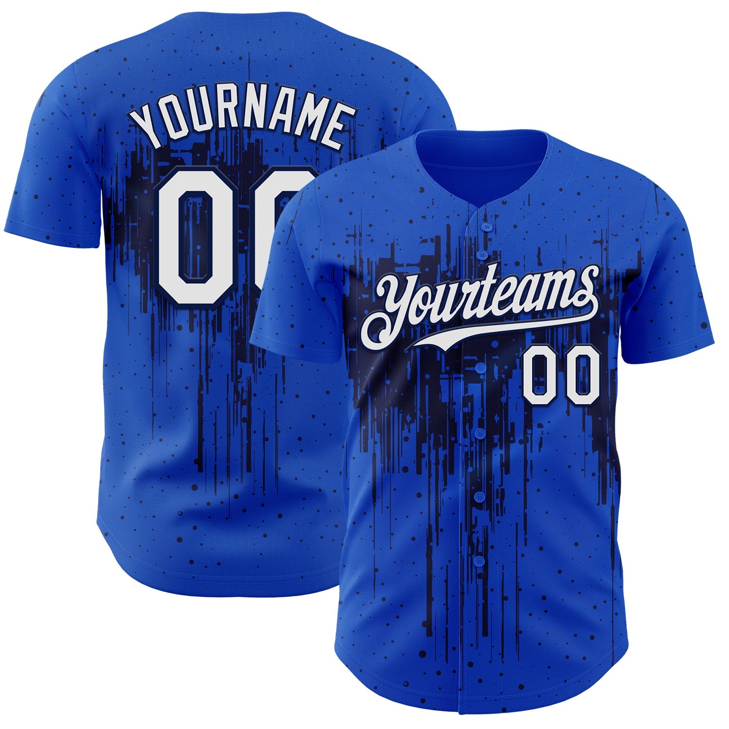 Custom Thunder Blue White-Navy Dripping Splatter Paint Authentic Baseball Jersey