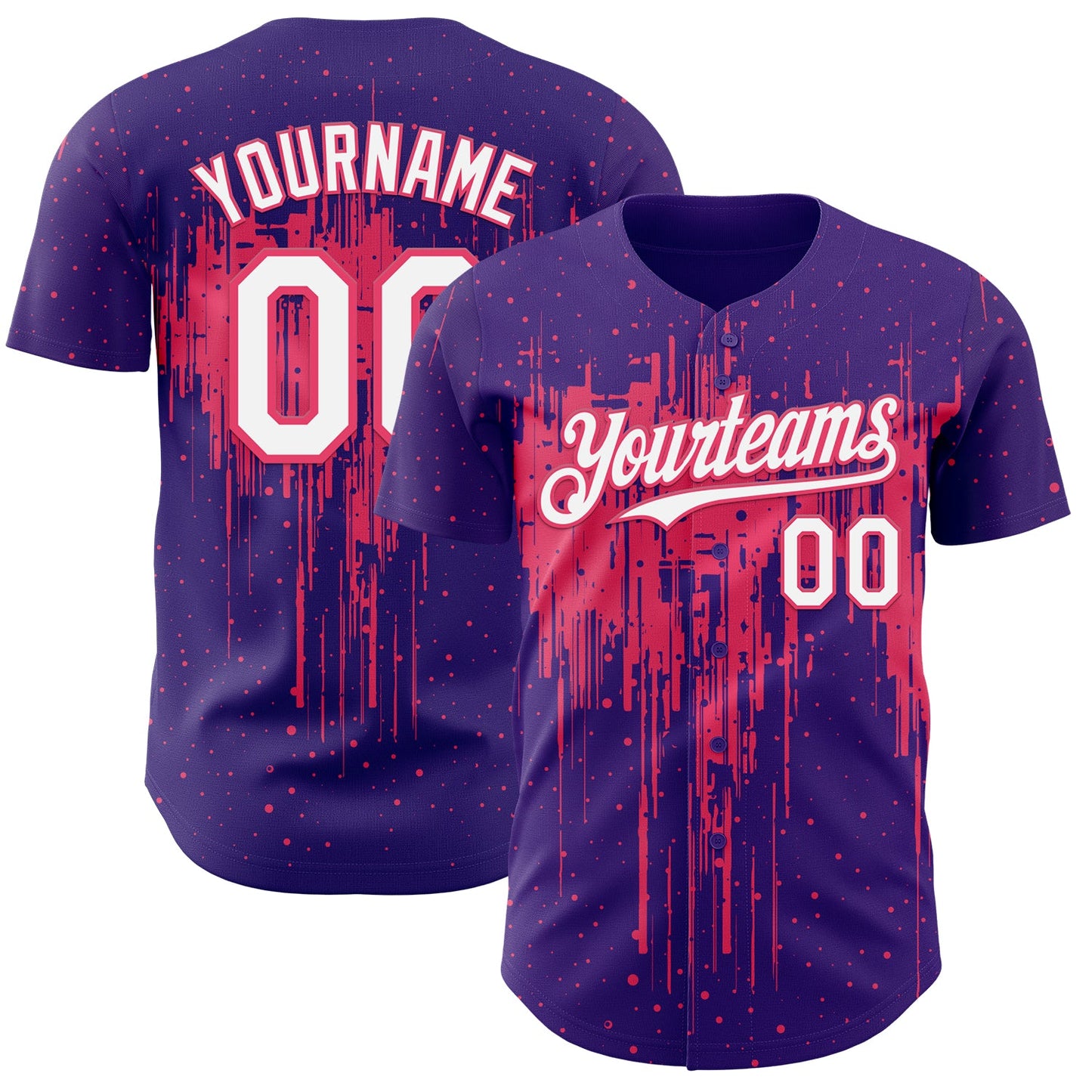 Custom Purple White-Neon Pink Dripping Splatter Paint Authentic Baseball Jersey