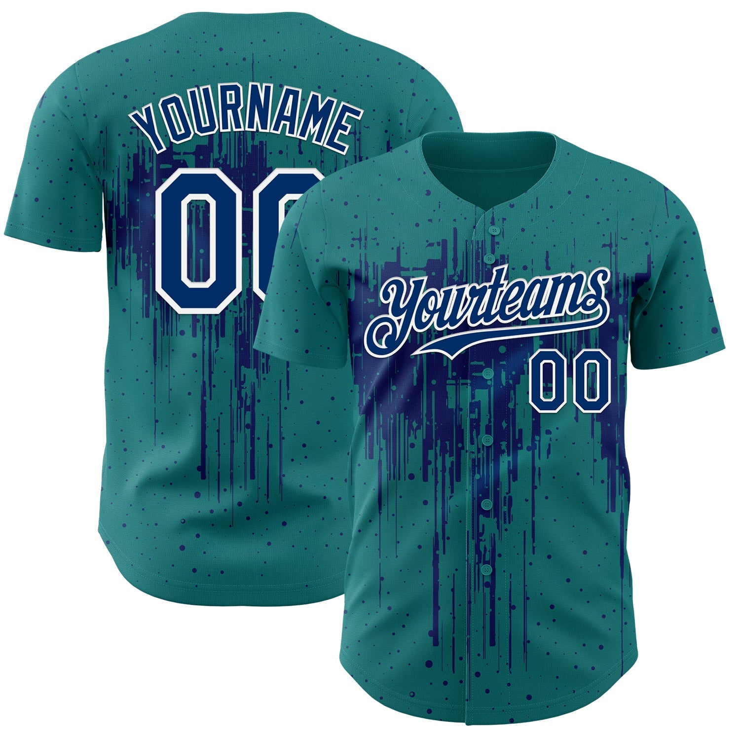 Custom Teal US Navy Blue-White Dripping Splatter Paint Authentic Baseball Jersey