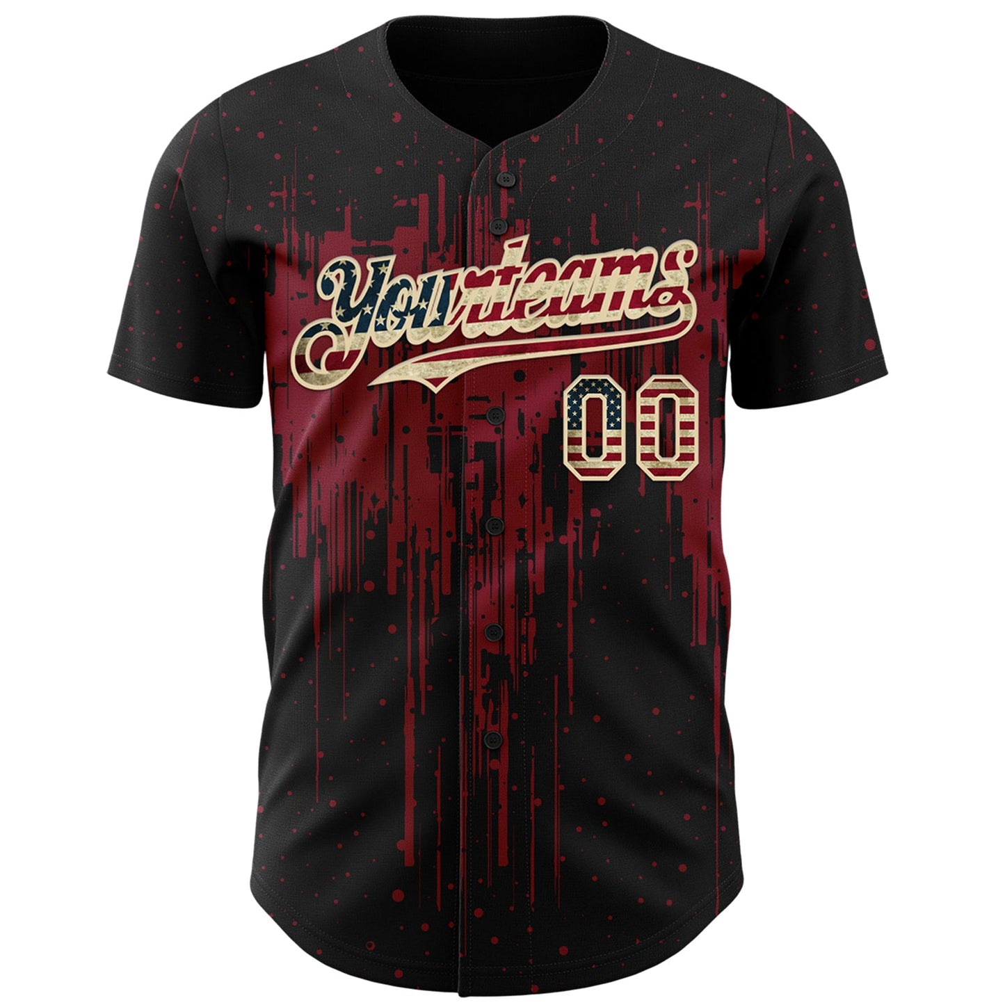 Custom Black Vintage USA Flag Cream-Crimson Dripping Splatter Paint Authentic Baseball Jersey