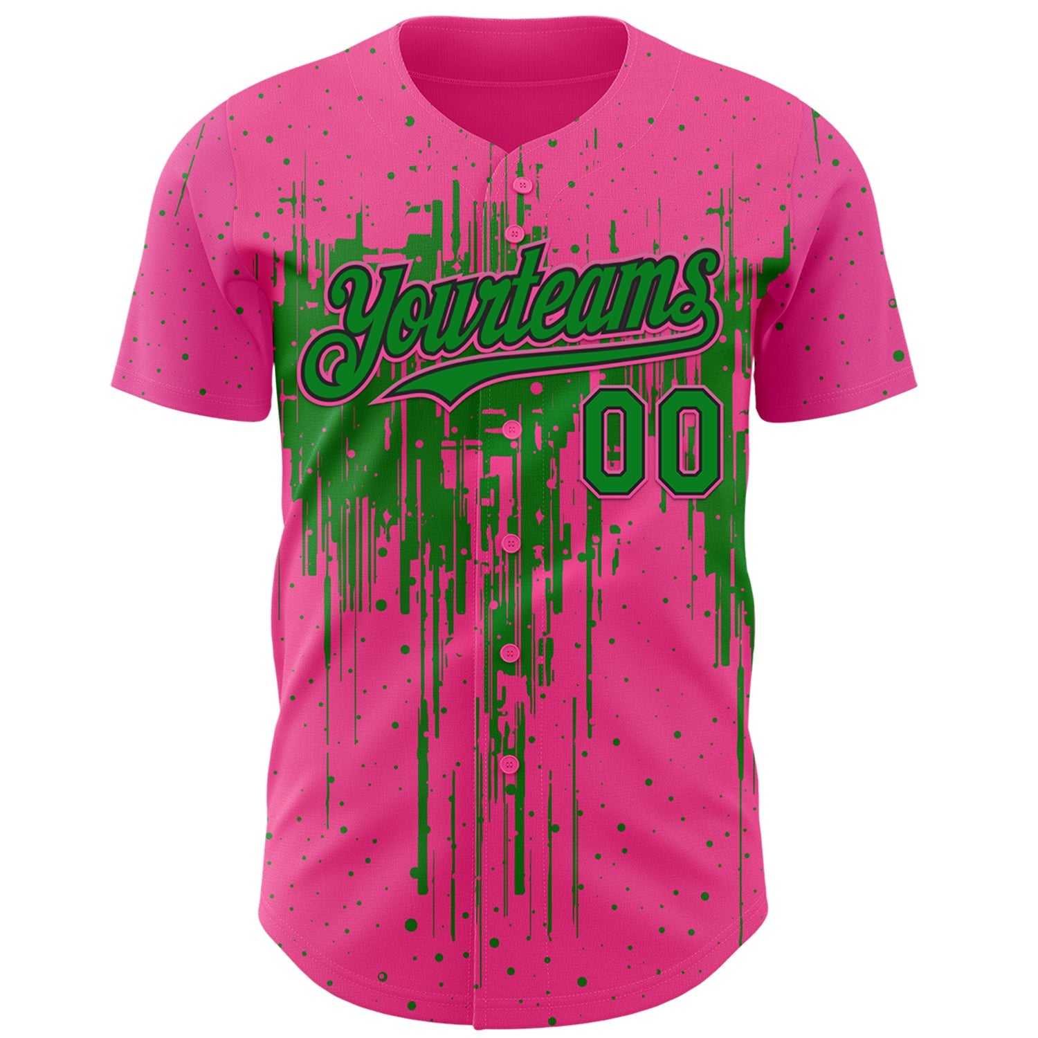 Custom Pink Grass Green-Black Dripping Splatter Paint Authentic Baseball Jersey