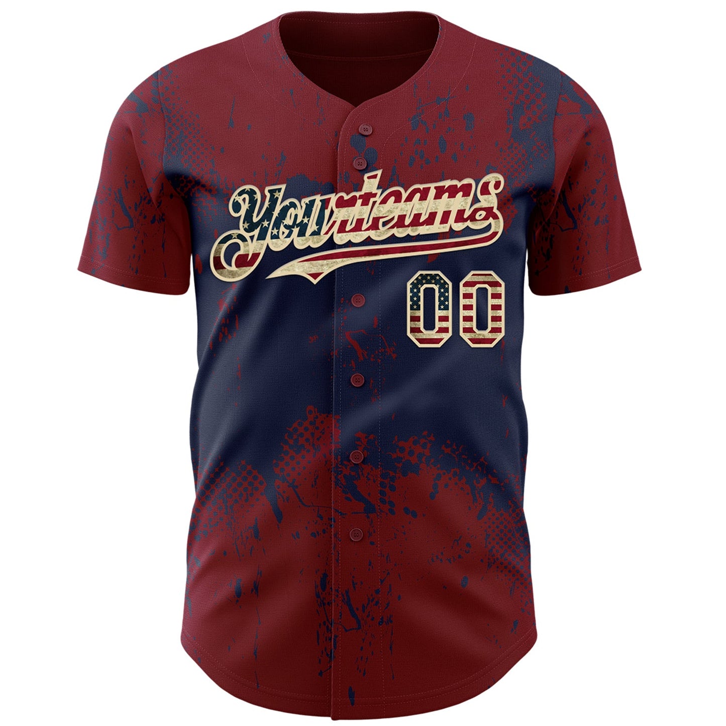 Custom Crimson Vintage USA Flag Navy-Cream Abstract Splatter Grunge Paint Authentic Baseball Jersey