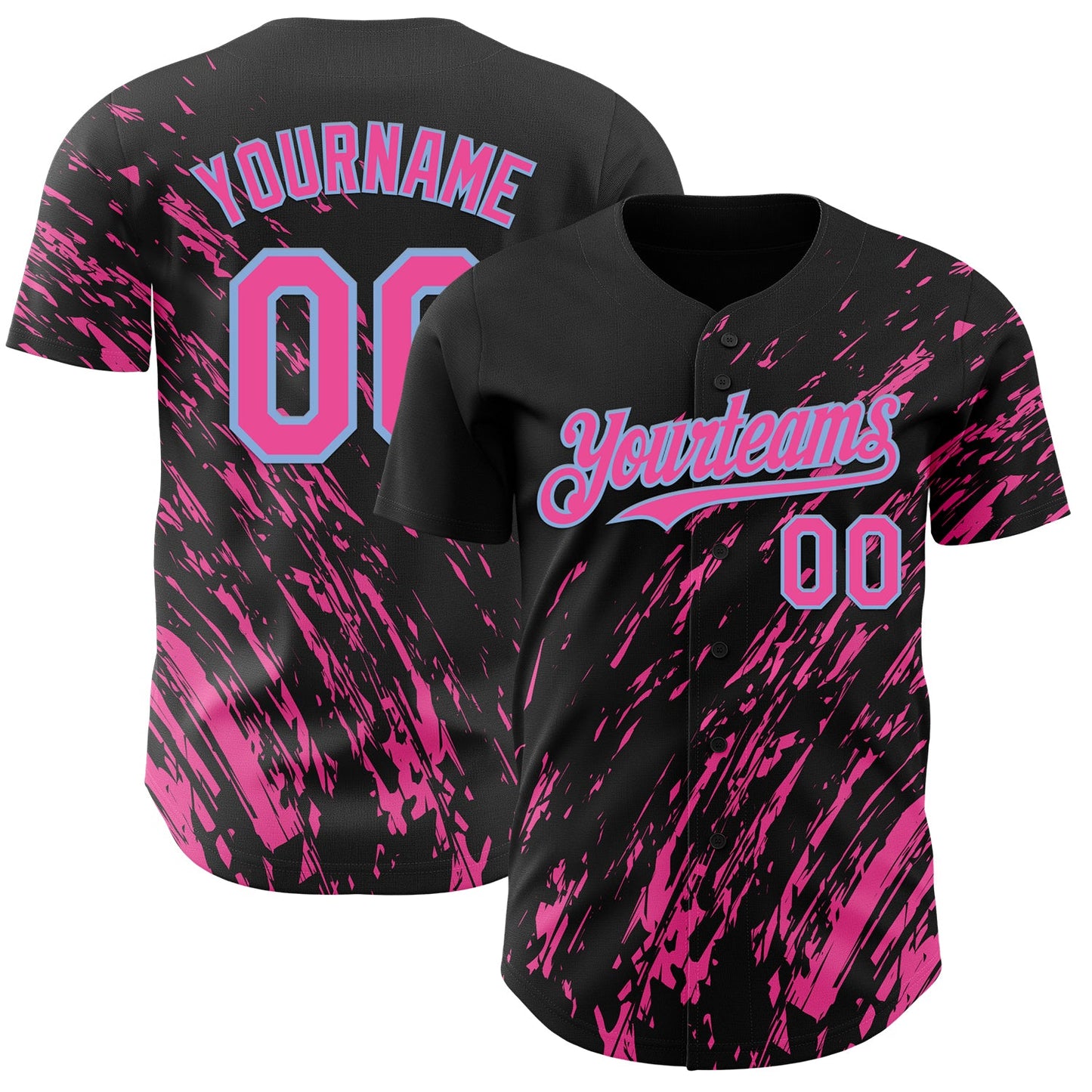 Custom Black Pink-Light Blue Paint Stroke Grunge Streak Authentic Baseball Jersey