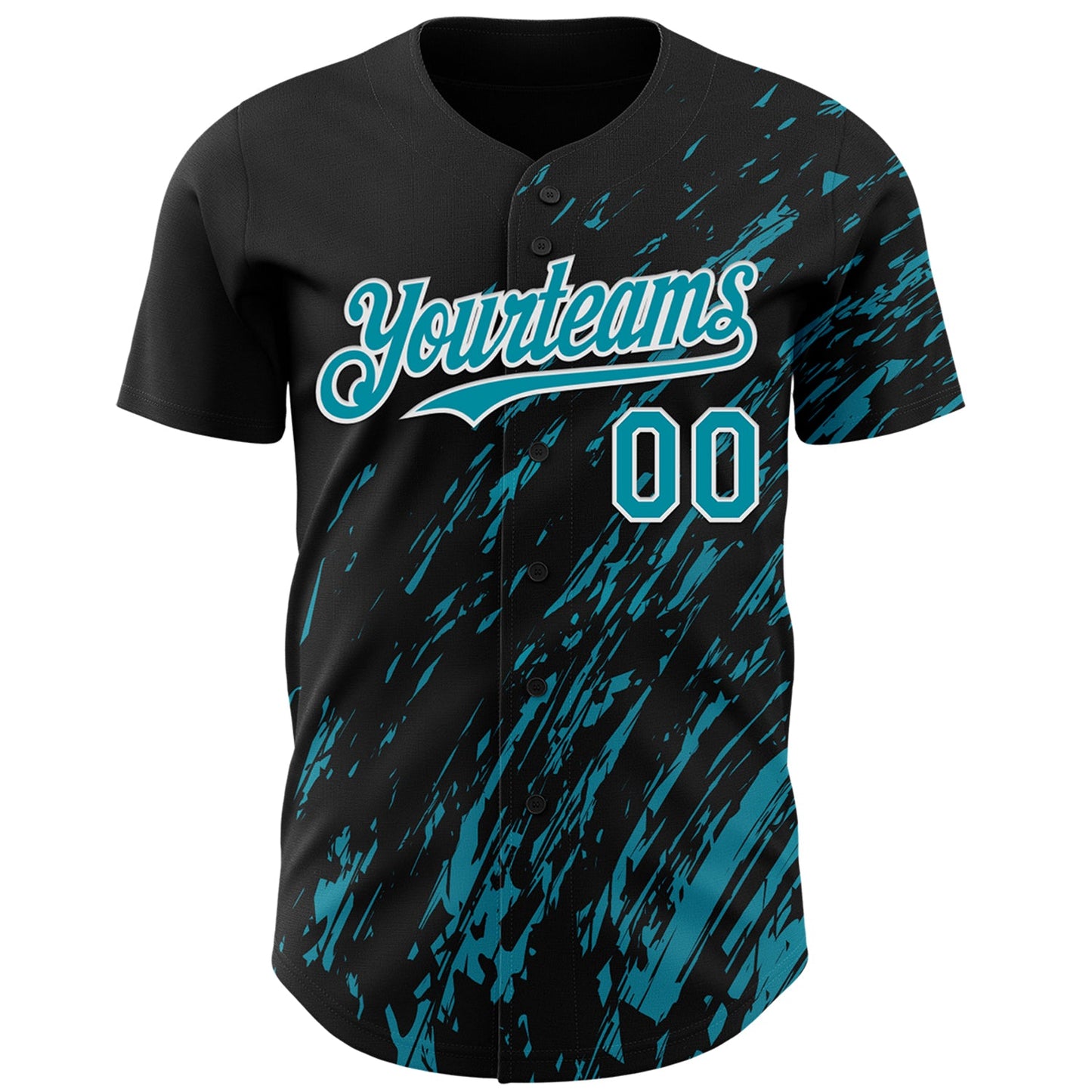 Custom Black Teal-White Paint Stroke Grunge Streak Authentic Baseball Jersey