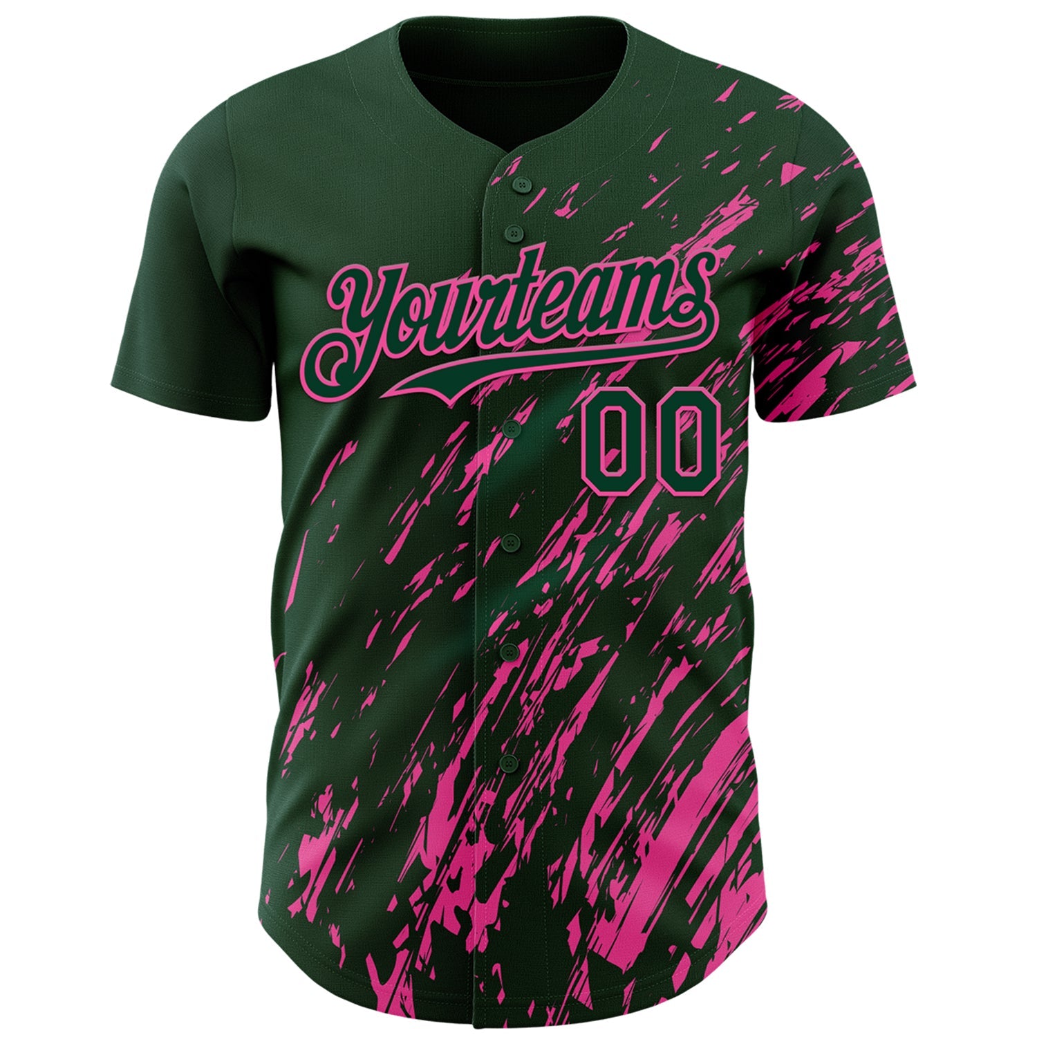 Custom Green Pink Paint Stroke Grunge Streak Authentic Baseball Jersey