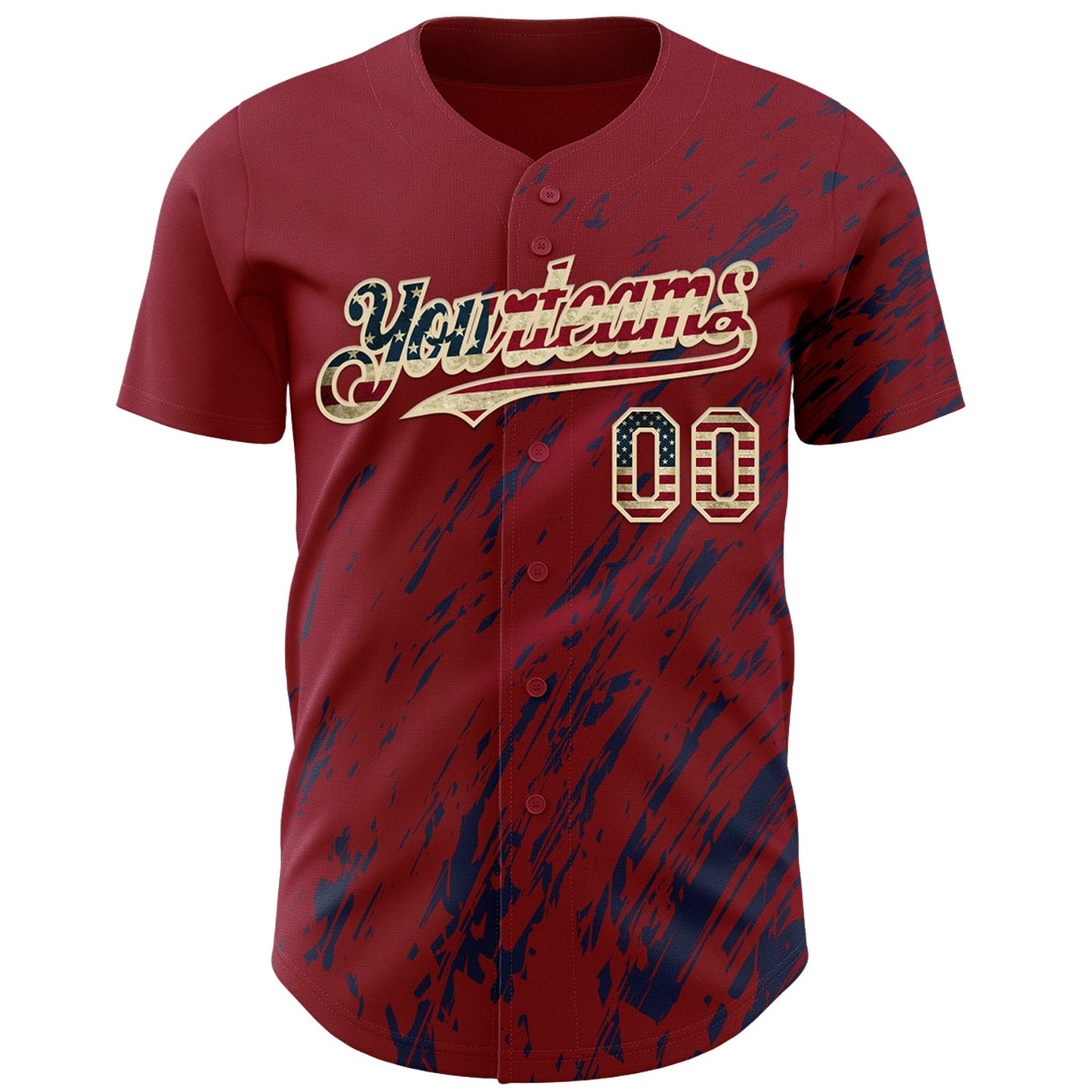 Custom Crimson Vintage USA Flag Navy-Cream Paint Stroke Grunge Streak Authentic Baseball Jersey