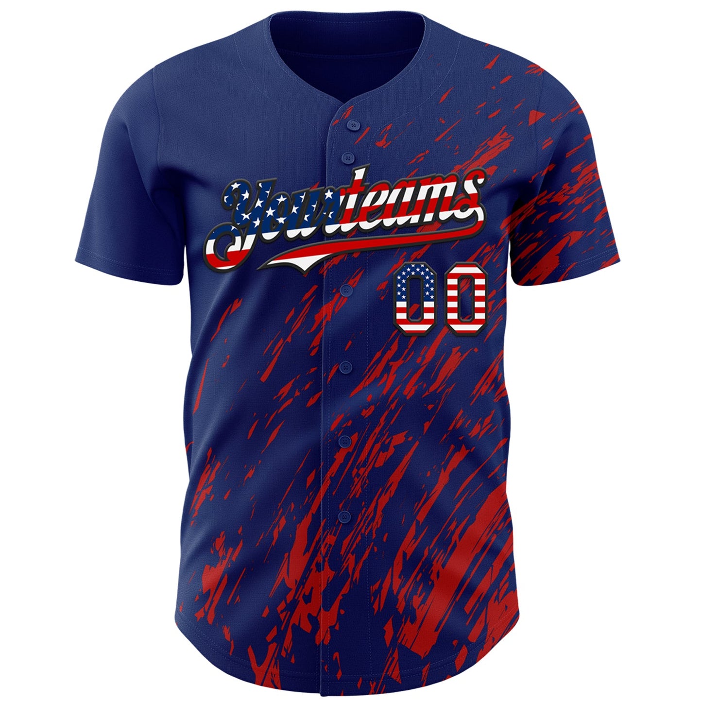 Custom Royal USA Flag Red-Black Paint Stroke Grunge Streak Authentic Baseball Jersey