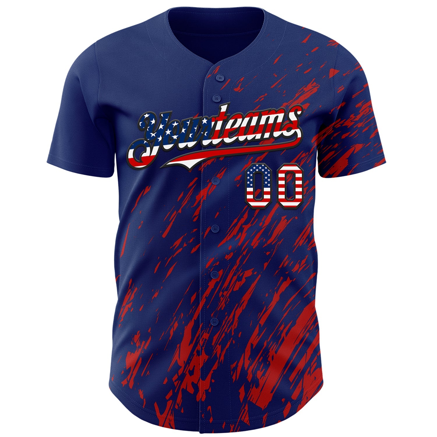 Custom Royal USA Flag Red-Black Paint Stroke Grunge Streak Authentic Baseball Jersey