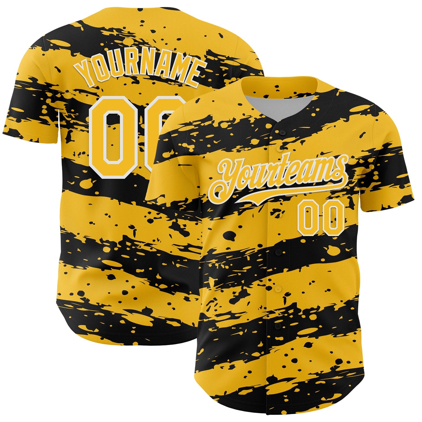 Custom Gold Black-White Paint Splash Stripe Authentic Baseball Jersey