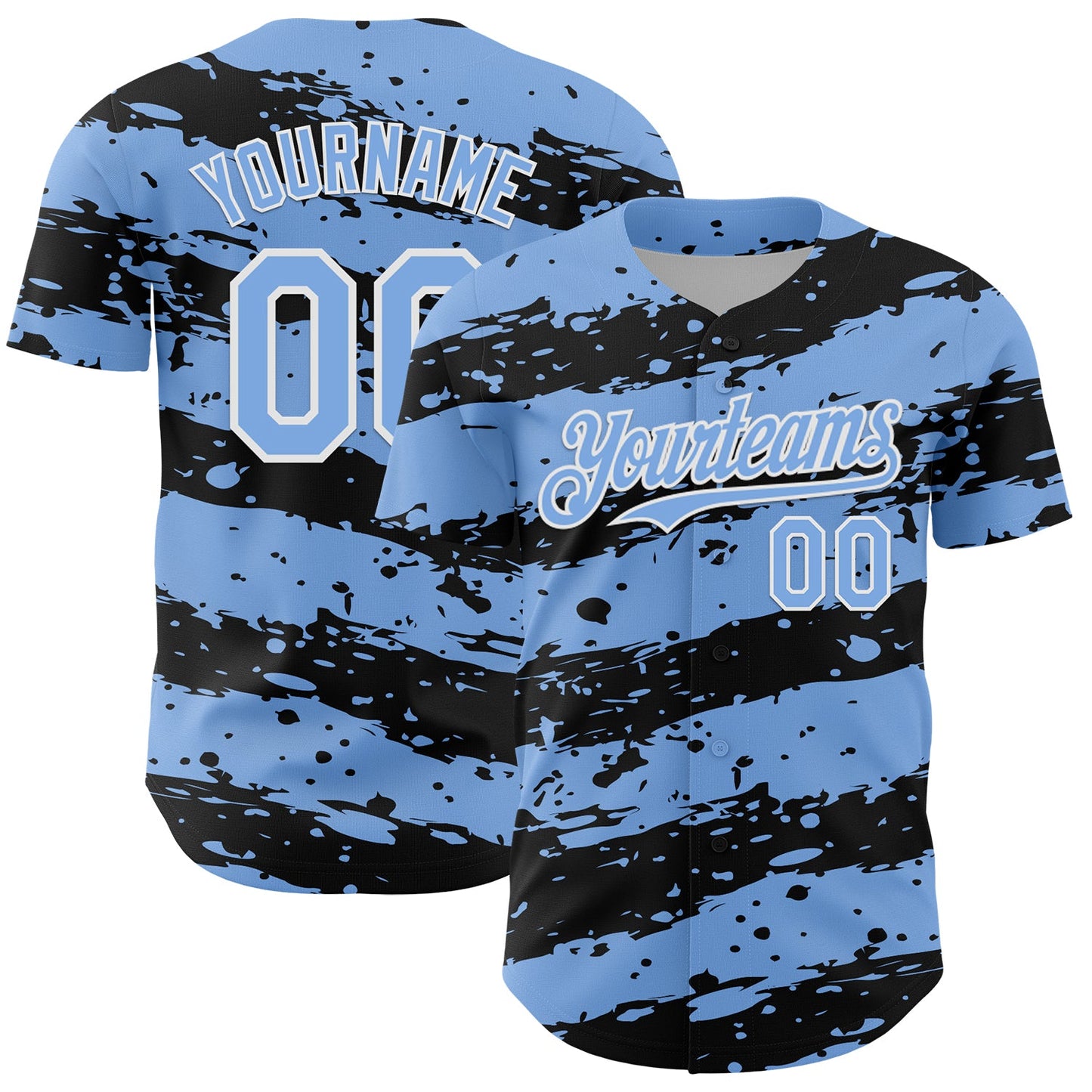 Custom Light Blue Black-White Paint Splash Stripe Authentic Baseball Jersey