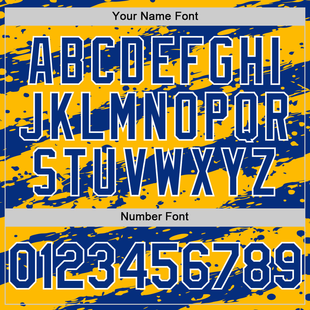 Custom Gold Royal-White Paint Splash Stripe Authentic Baseball Jersey
