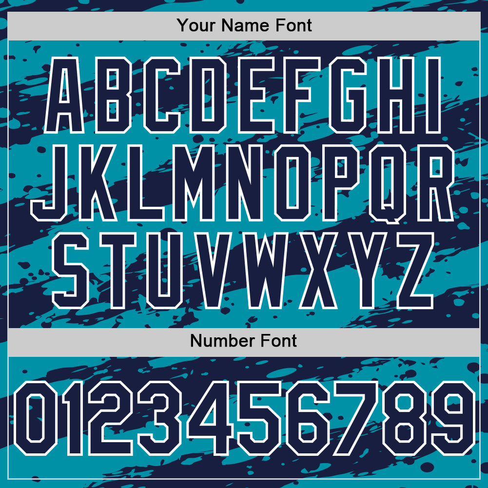 Custom Teal Navy-White Paint Splash Stripe Authentic Baseball Jersey