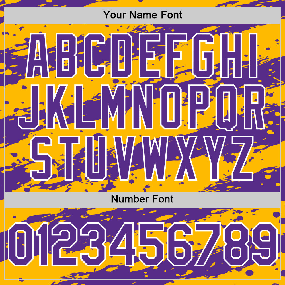 Custom Gold Purple-White Paint Splash Stripe Authentic Baseball Jersey