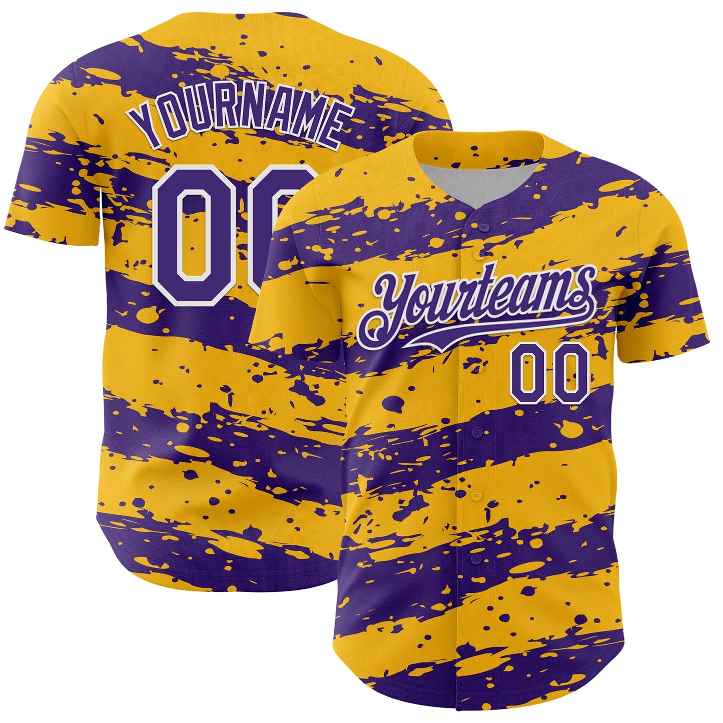 Custom Gold Purple-White Paint Splash Stripe Authentic Baseball Jersey