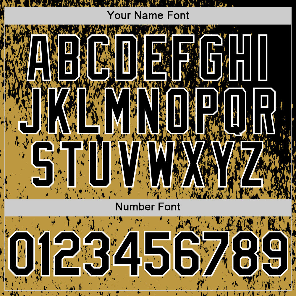 Custom Black Old Gold-White Abstract Fragment Splatter Authentic Baseball Jersey