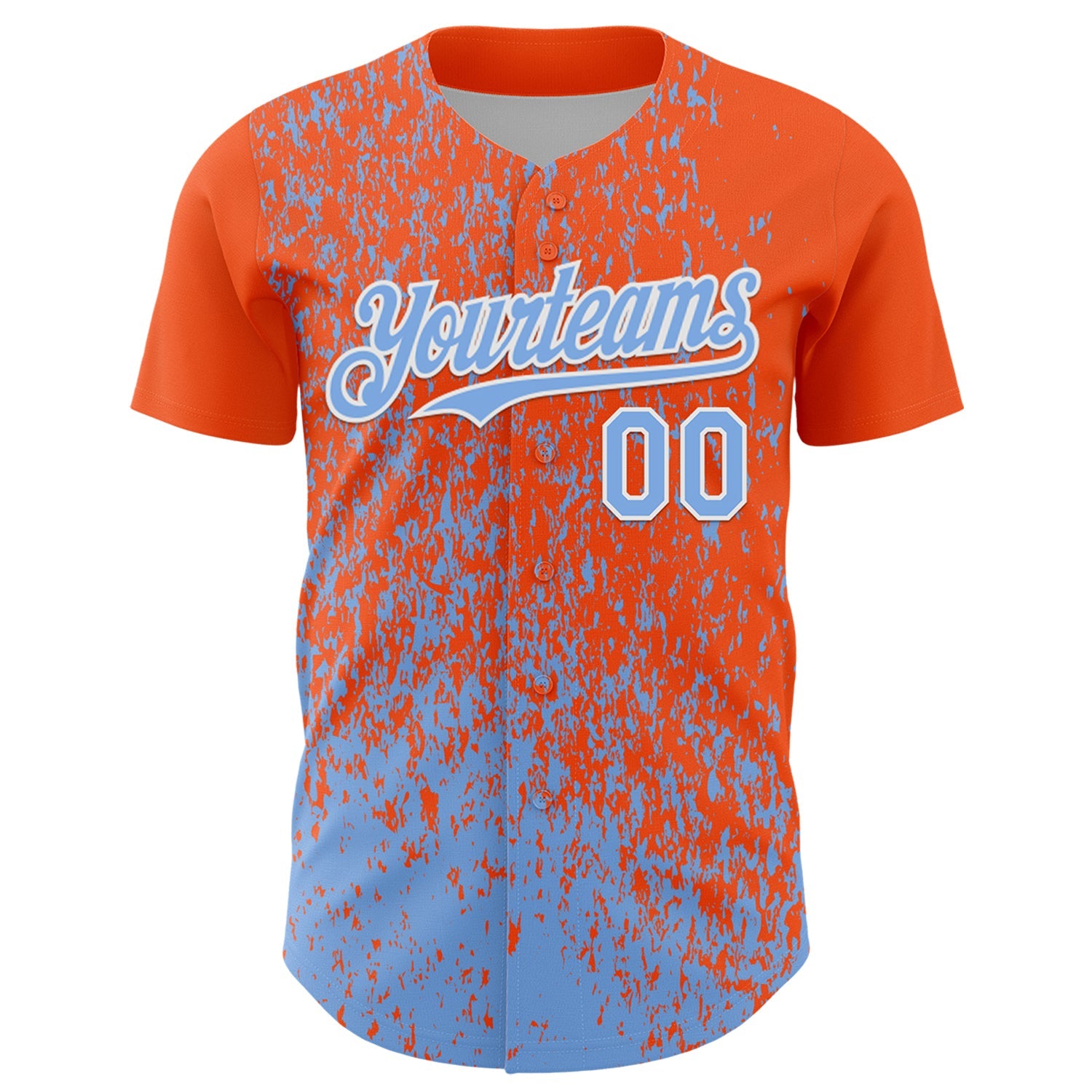 Custom Orange Light Blue-White Abstract Fragment Splatter Authentic Baseball Jersey
