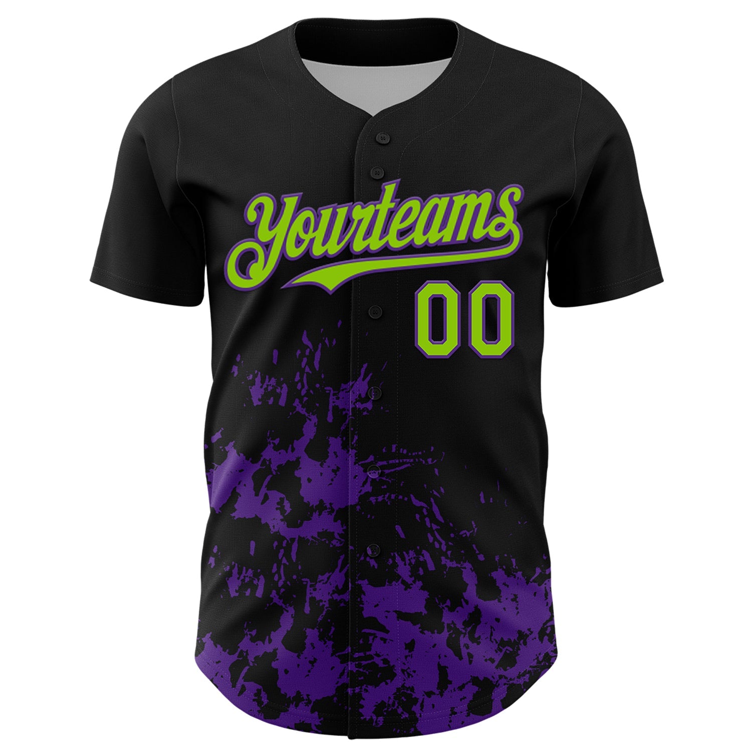 Custom Black Neon Green-Purple Splatter Authentic Baseball Jersey