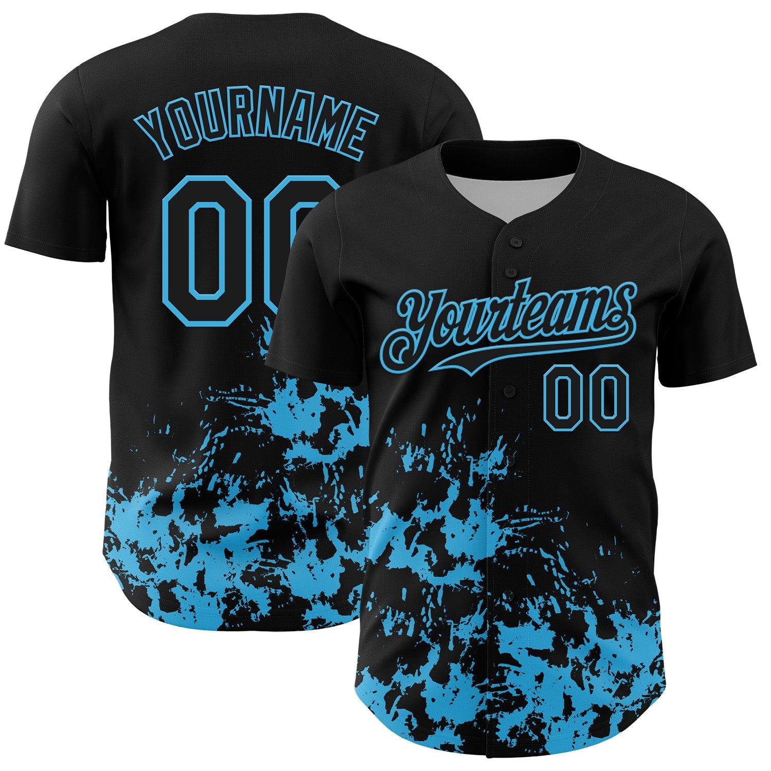 Custom Black Sky Blue Splatter Authentic Baseball Jersey