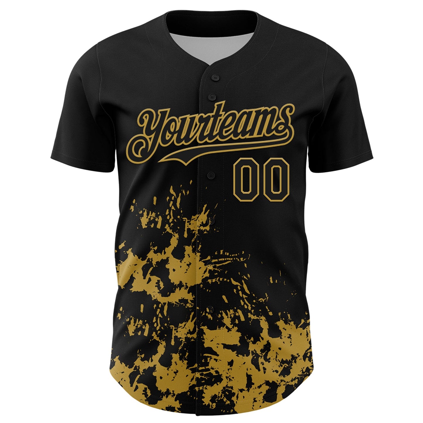 Custom Black Old Gold Splatter Authentic Baseball Jersey