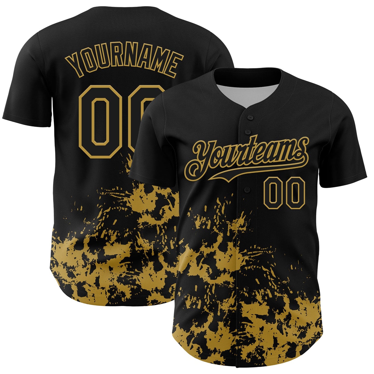 Custom Black Old Gold Splatter Authentic Baseball Jersey
