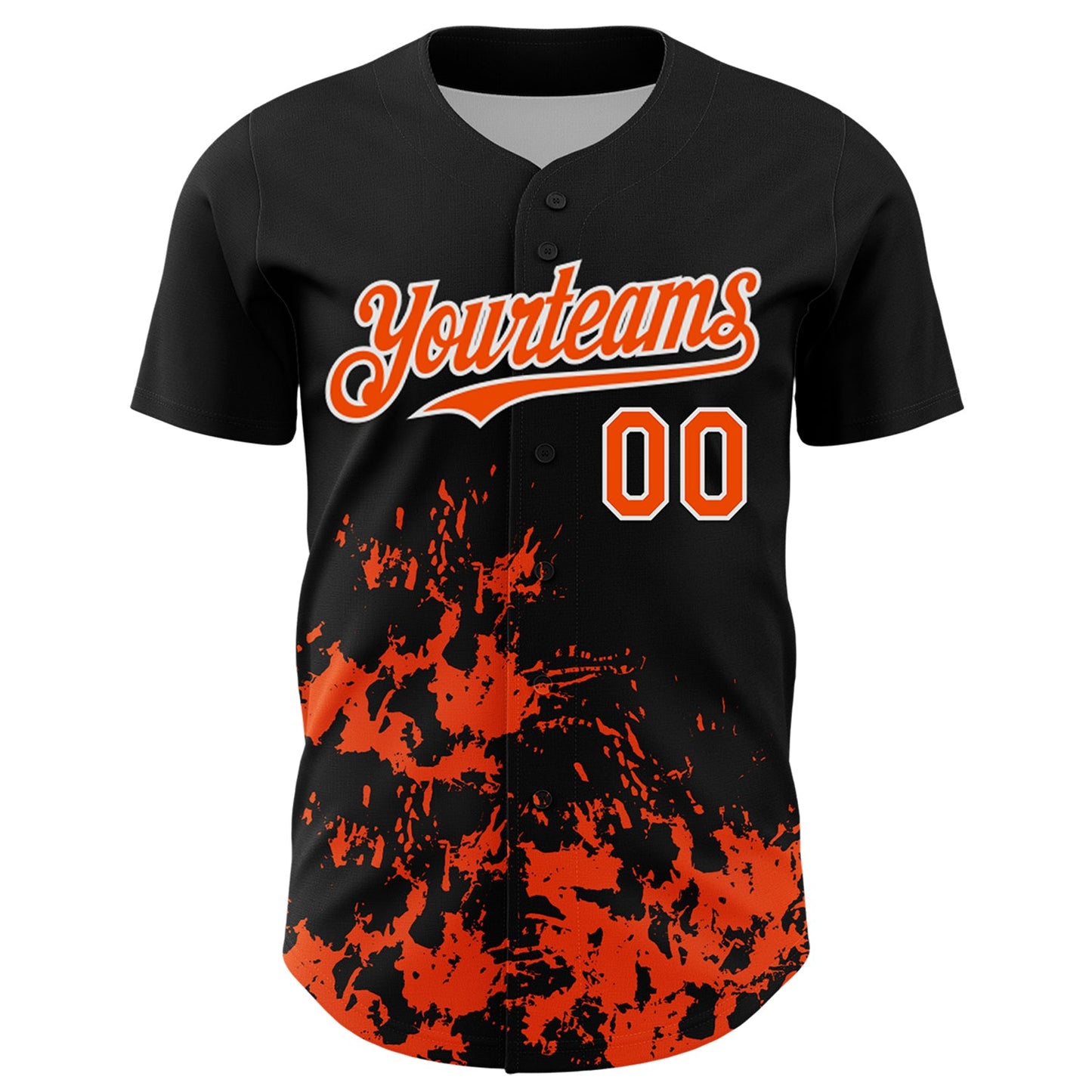 Custom Black Orange-White Splatter Authentic Baseball Jersey