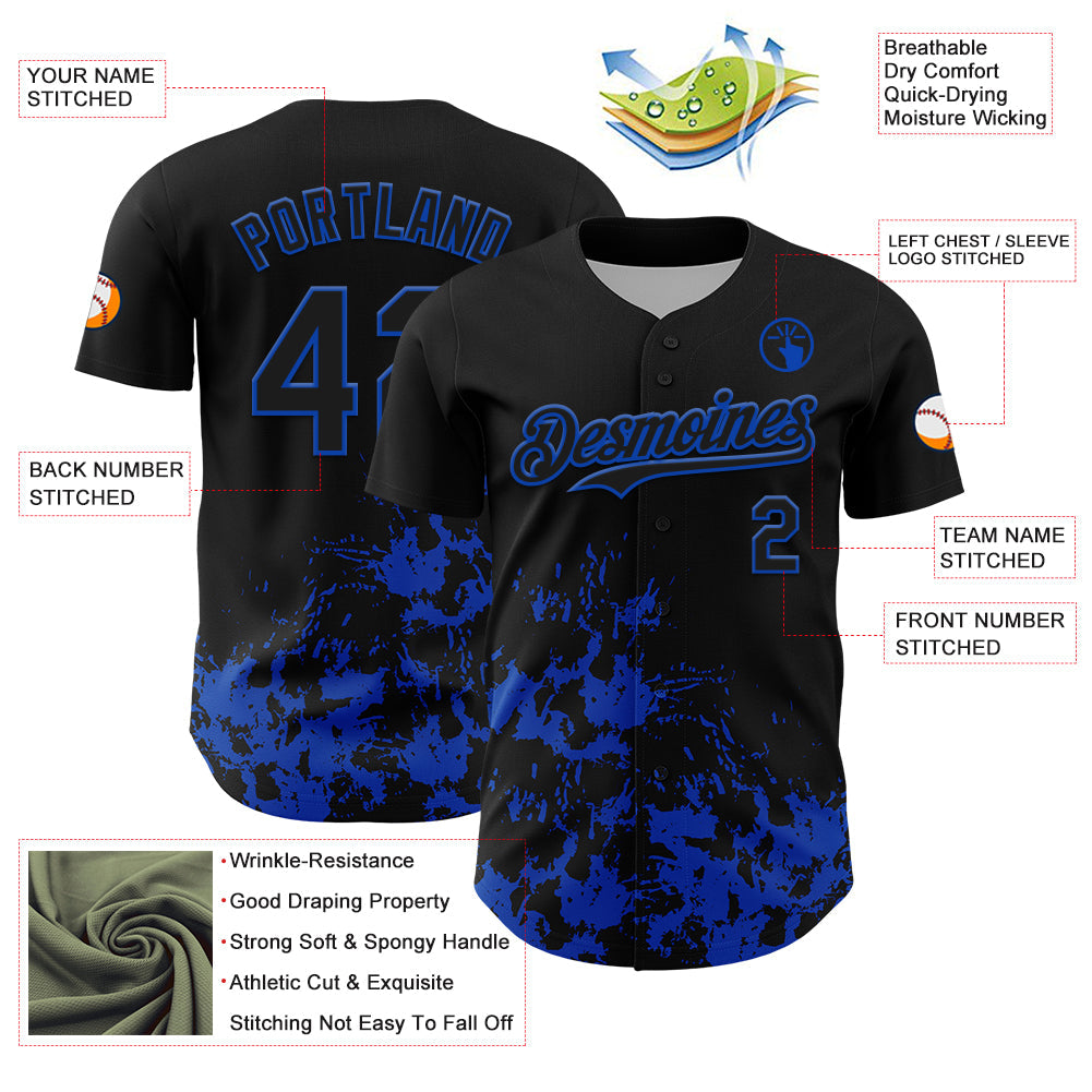 Custom Black Thunder Blue Splatter Authentic Baseball Jersey