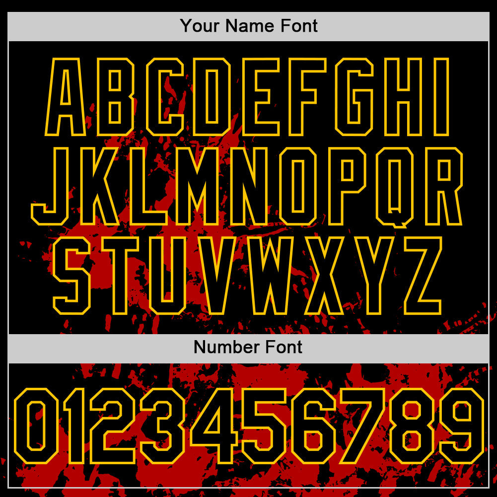 Custom Black Yellow-Red Splatter Authentic Baseball Jersey