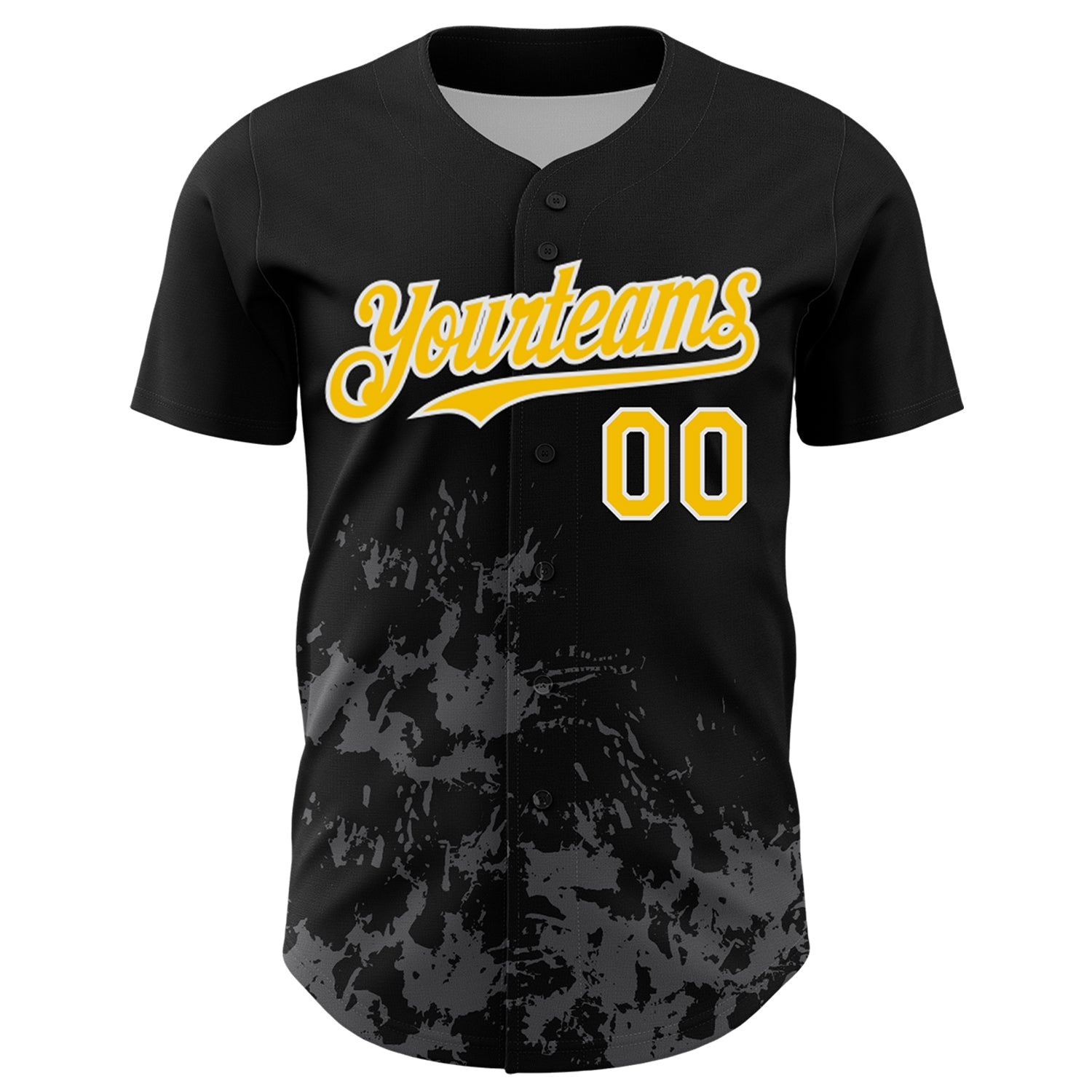 Custom Black Yellow White-Gray Splatter Authentic Baseball Jersey