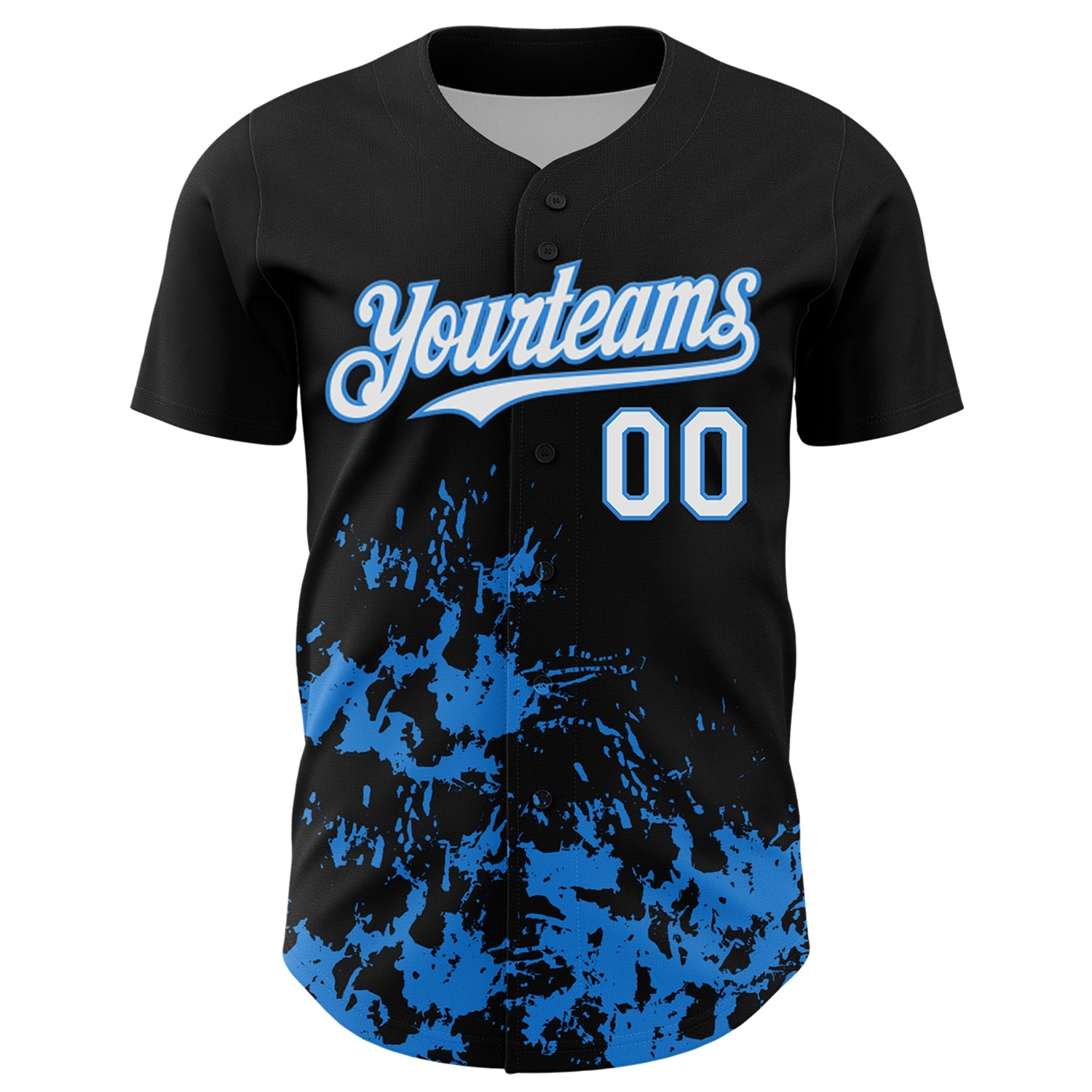 Custom Black White-Powder Blue Splatter Authentic Baseball Jersey