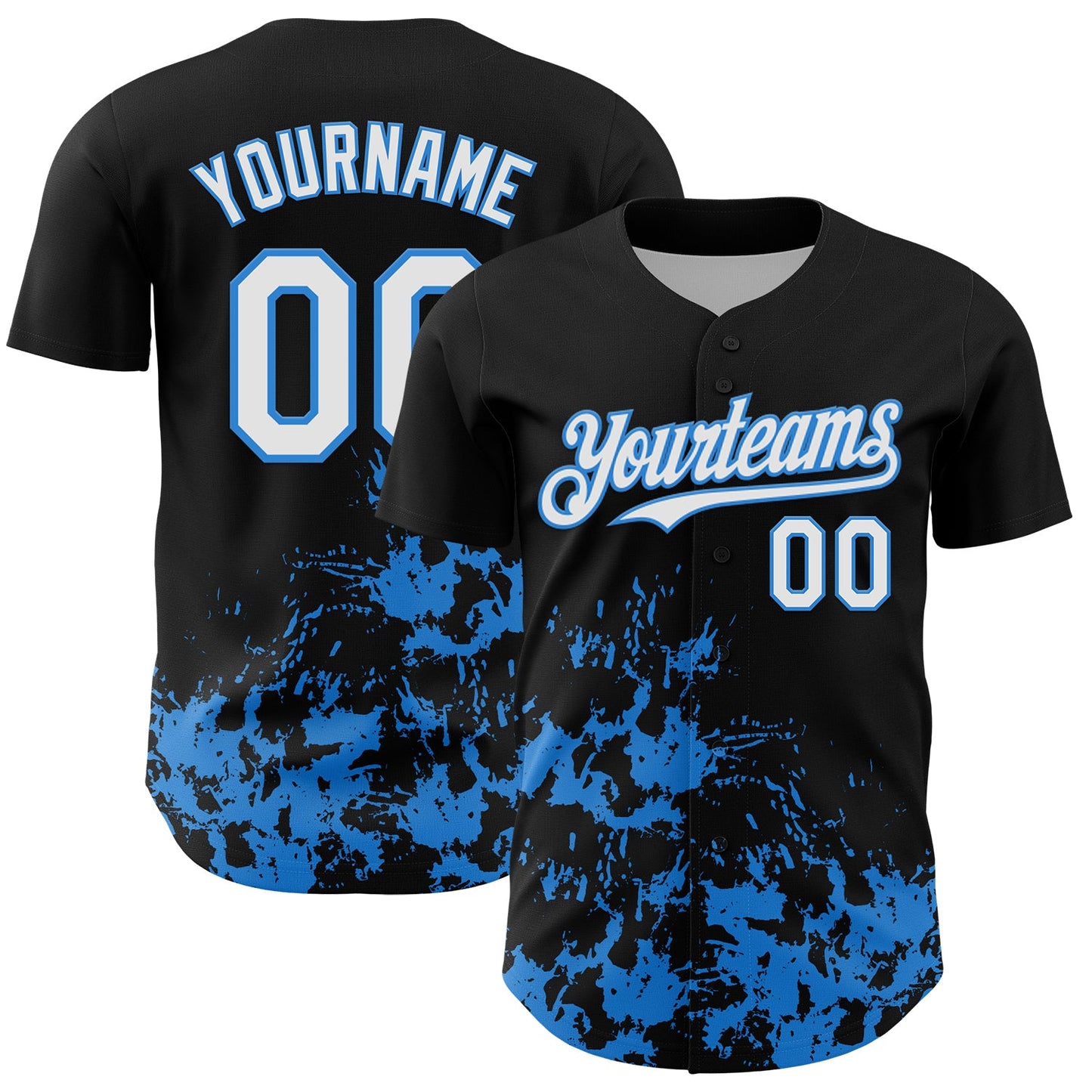 Custom Black White-Powder Blue Splatter Authentic Baseball Jersey